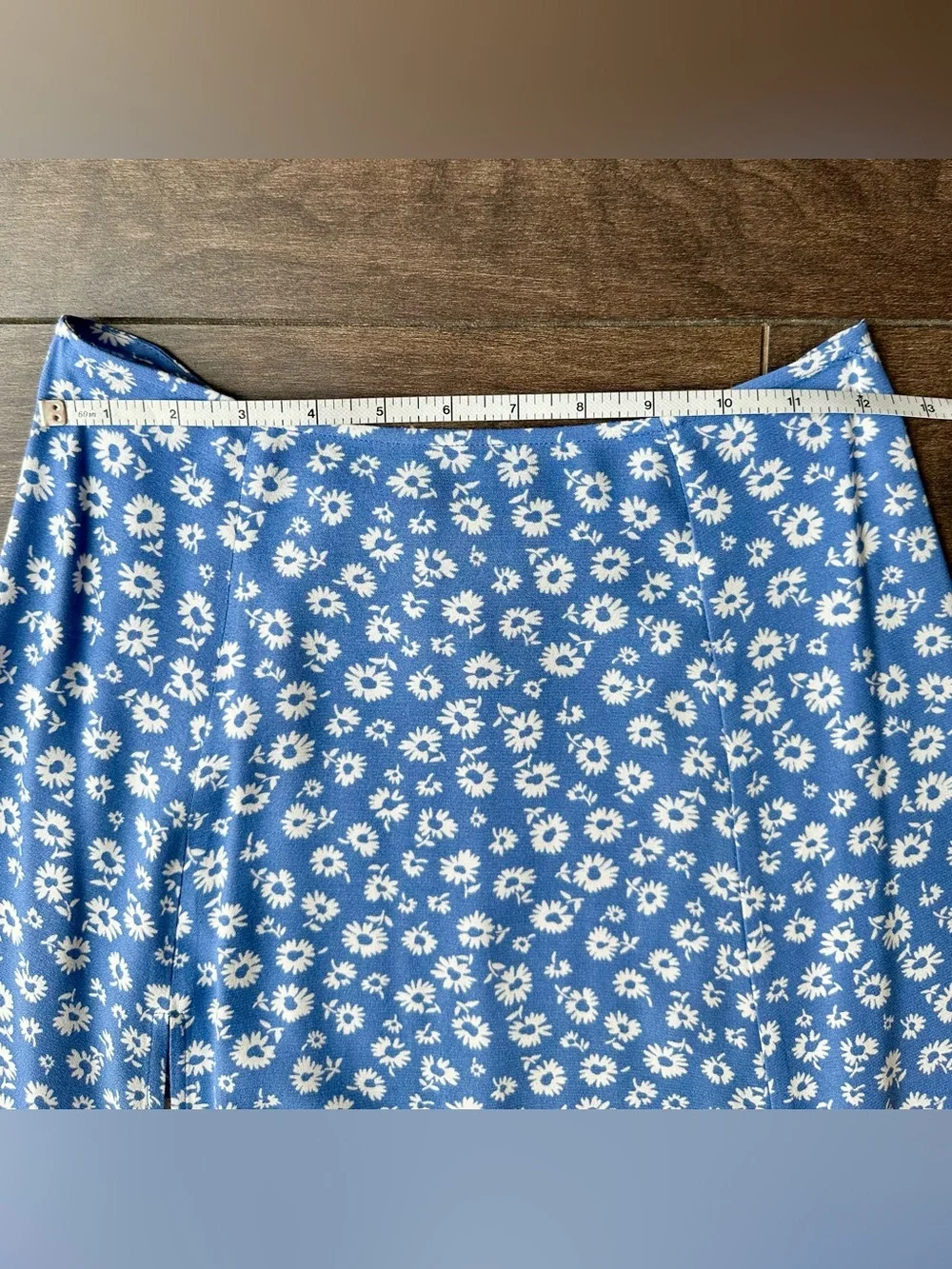 Reformation Zoe Midi Skirt Blue Daisy Floral Side Slit Crepe - Women’s Size 0